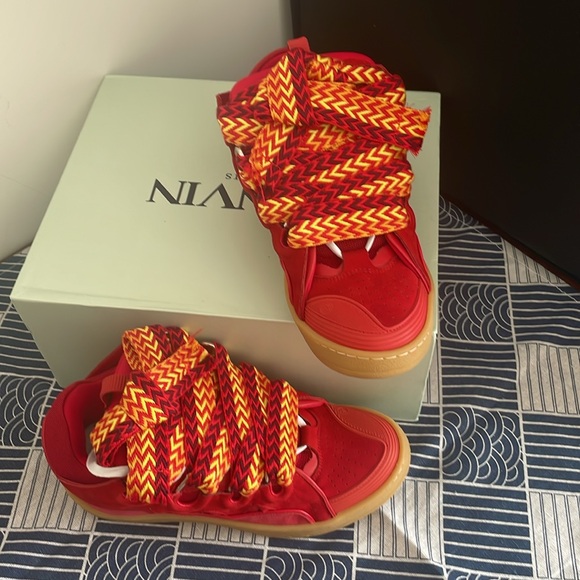Lanvin Leather Curb Poppy Red Sz 41 Sneakers - Picture 4 of 6